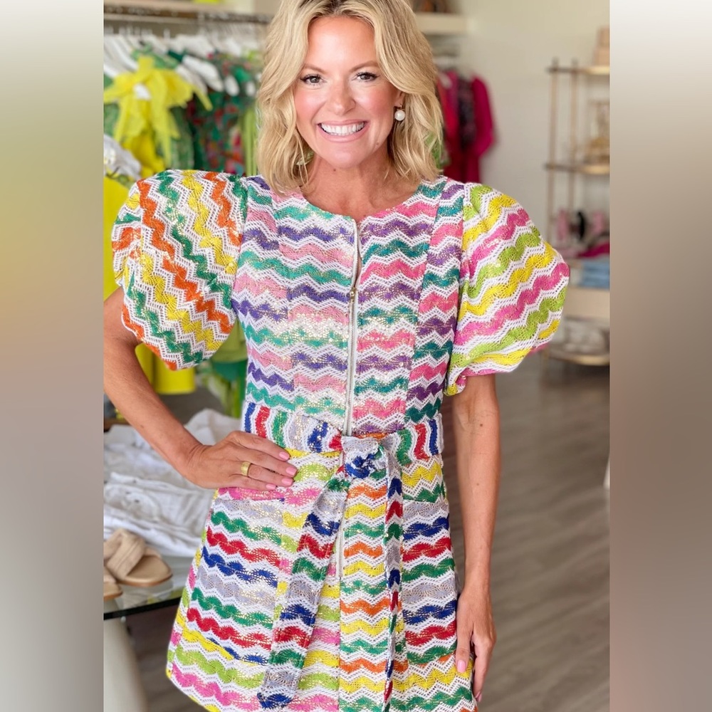 Queen OF Sparkles XXL Belted Multicolor Crochet Dress fits size 12-16 generous